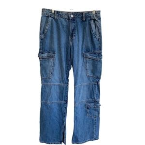 Zara Utility Cargo Jeans Size‎ 6 Light Wash Denim Block Panel Side Slit Women's